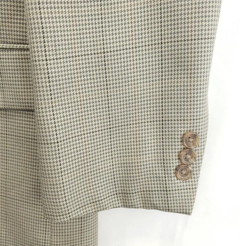 Alan Flusser Blazer Sport Coat Mens 40S Beige Houndstooth Silk Wool Formal